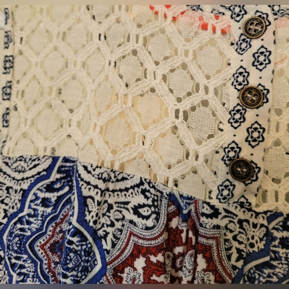 Kohl's Rewind Tank Front Tie Lace Blouse Red White and Blue Size XL - Picture 5 of 7